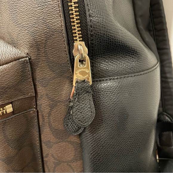 COACH Medium Charlie Backpack - Signature Black and Brown - Picture 9 of 14